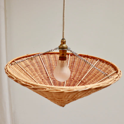 Vintage Rattan Cone Uplighter Pendant Lights