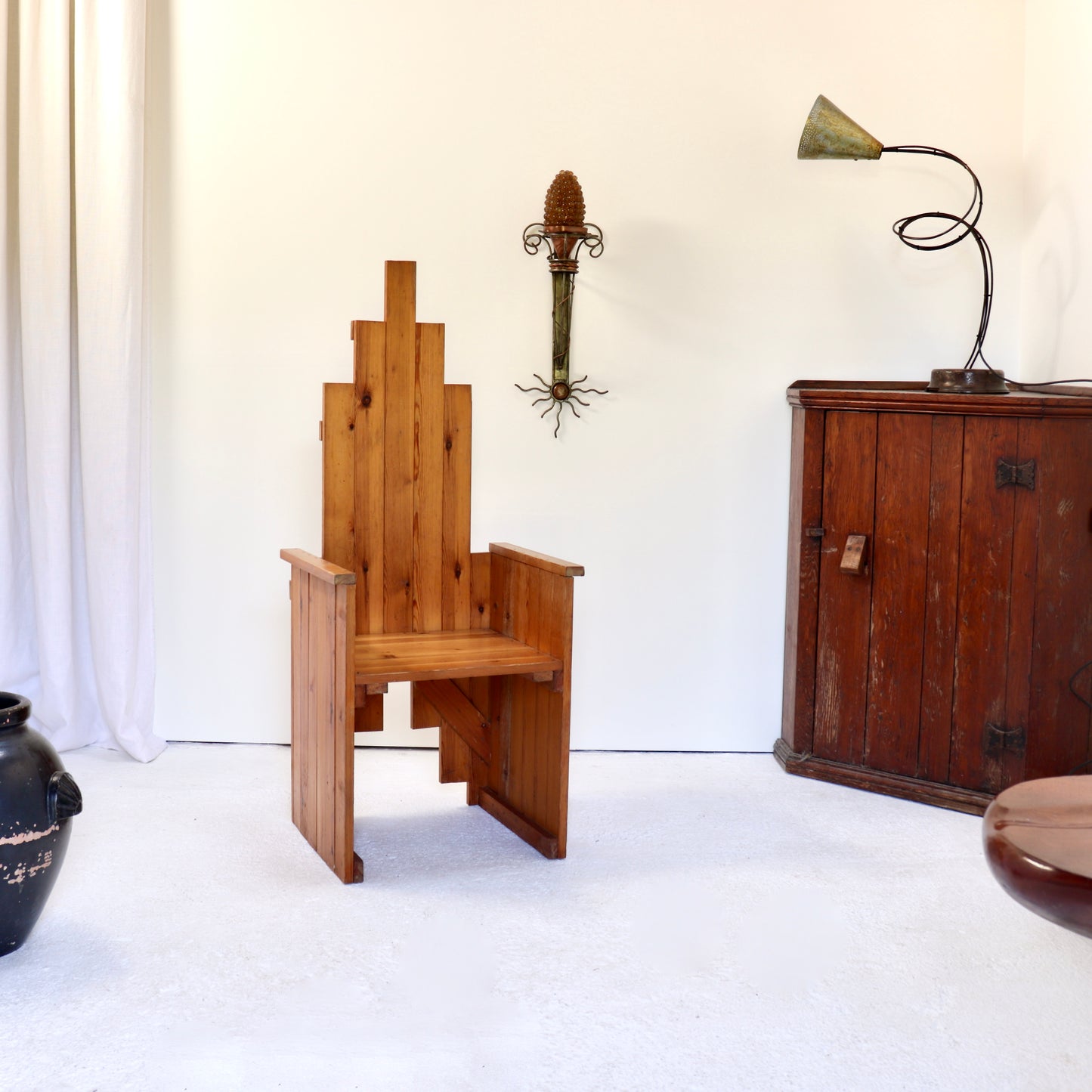 Architect’s Throne Chair in Pine — Attributed to Renzo Baldanello (Italy)