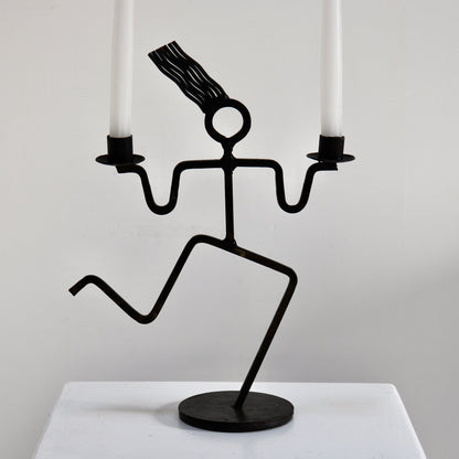 Sculptural welded iron twin candle holder