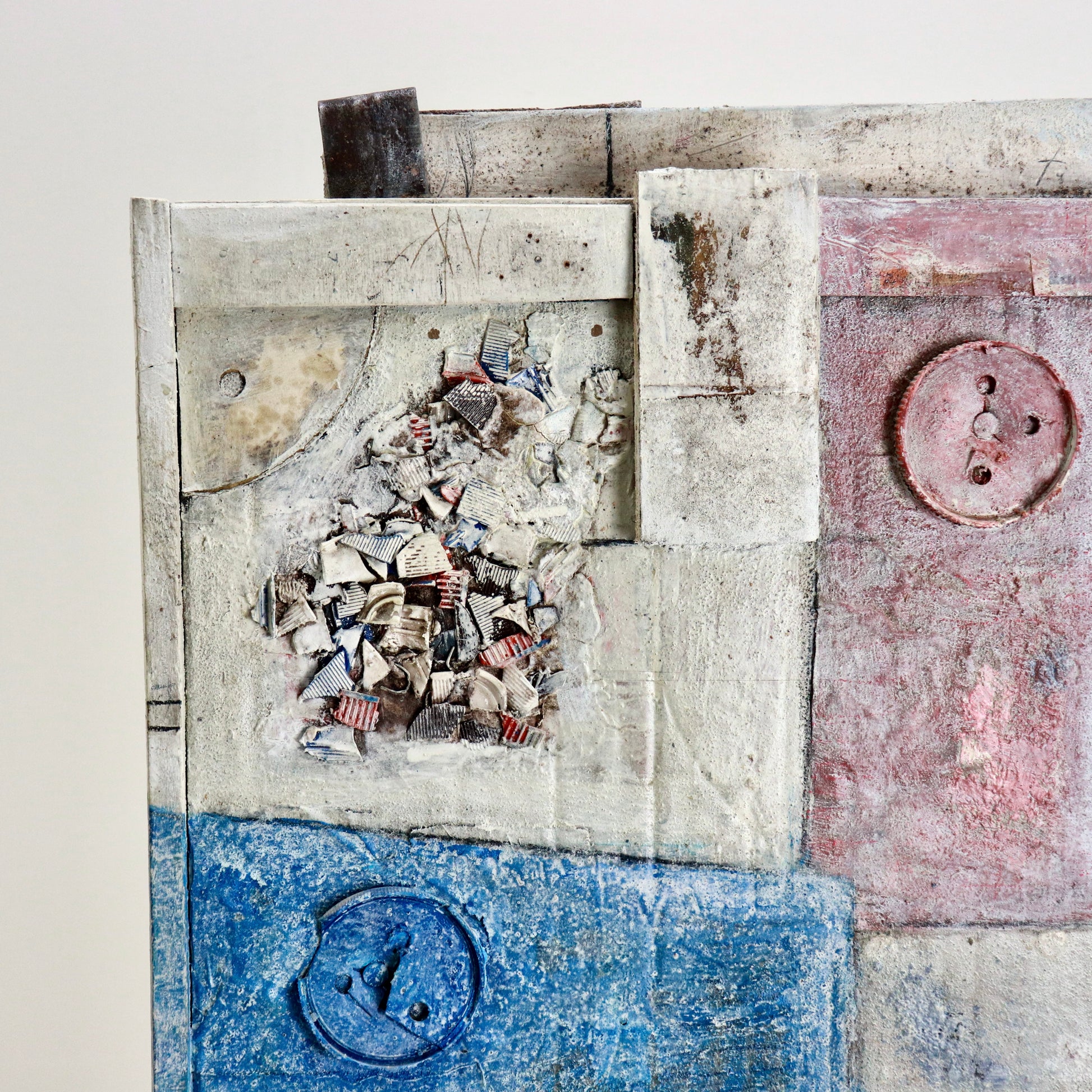 Reverse side of McClure assemblage with geometric colour blocks
