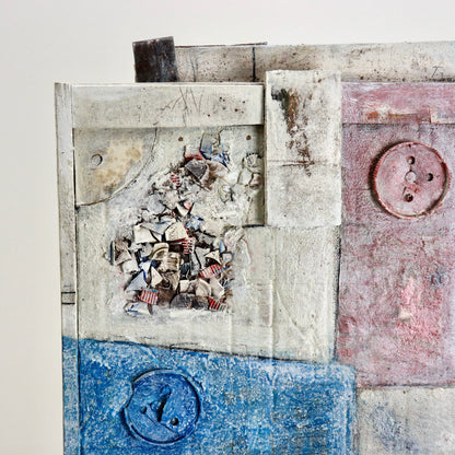 Reverse side of McClure assemblage with geometric colour blocks