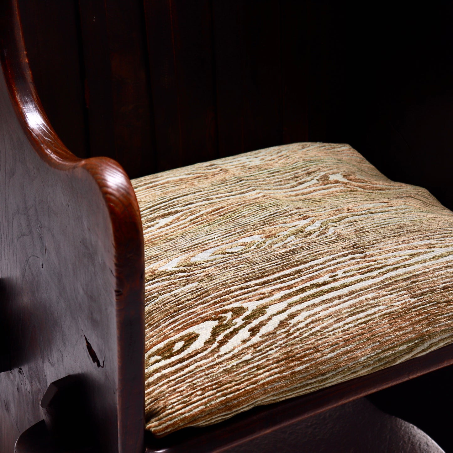 Vintage lambing chair with chenille seat cushion