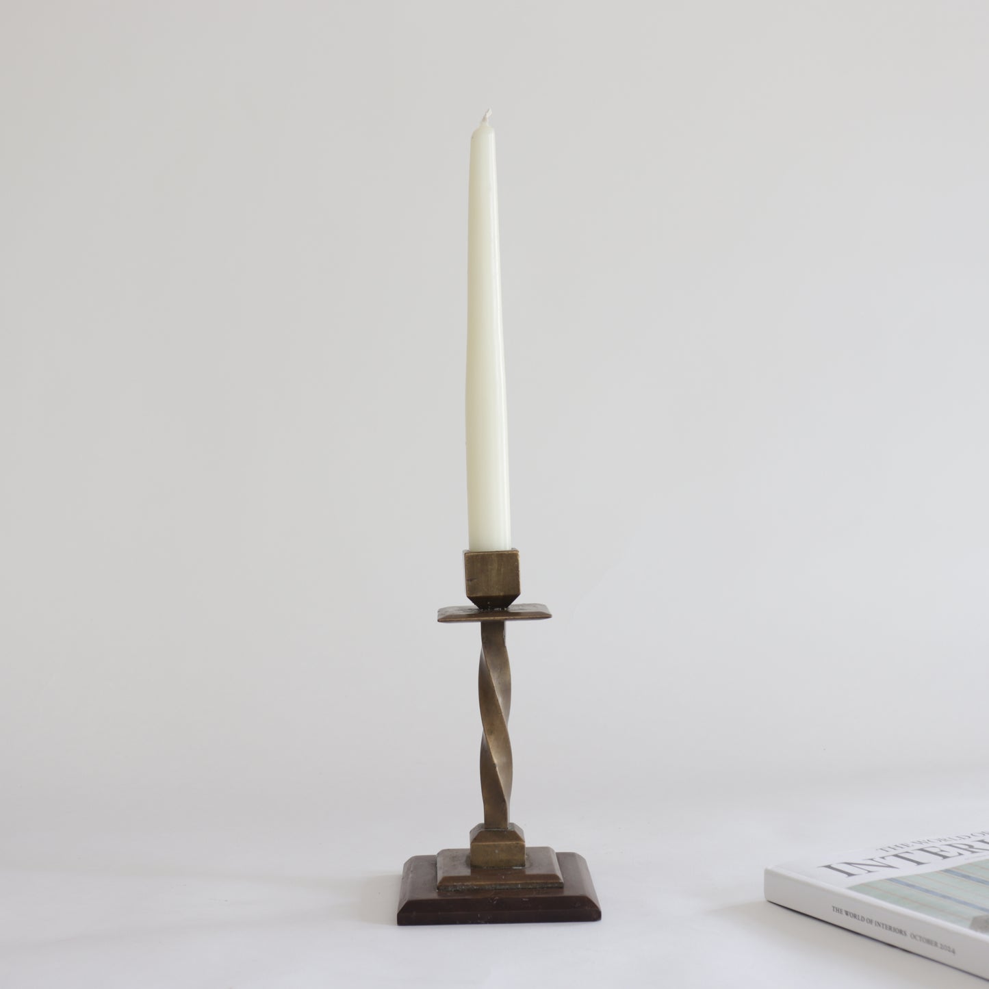 Heavy twisted bronze candlestick