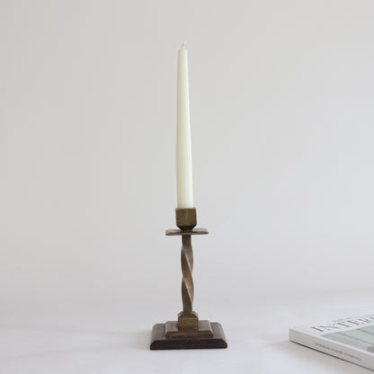 Heavy twisted bronze candlestick