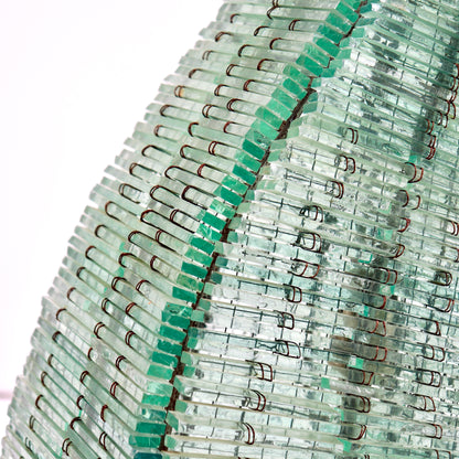 Mid-century French floor lamp with sea green glass