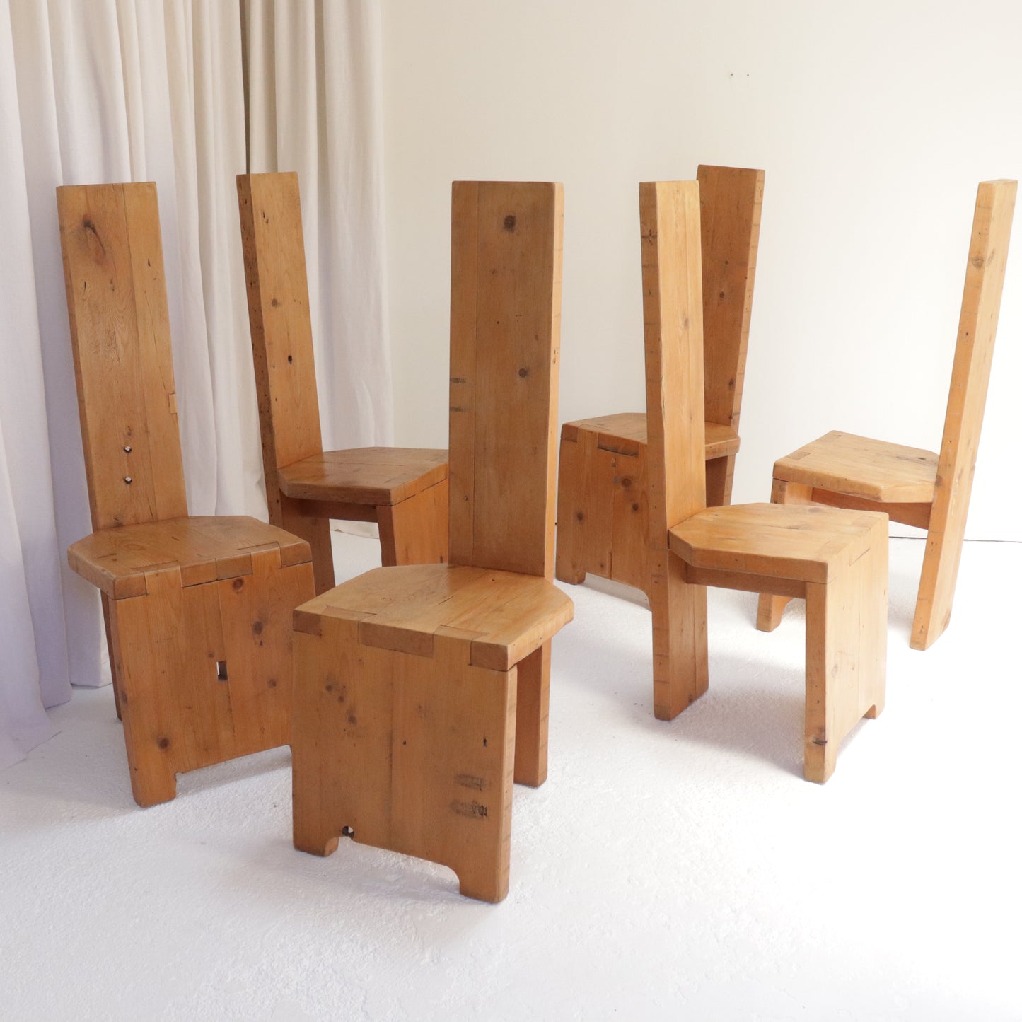 Brutalist Pine Dining Chairs