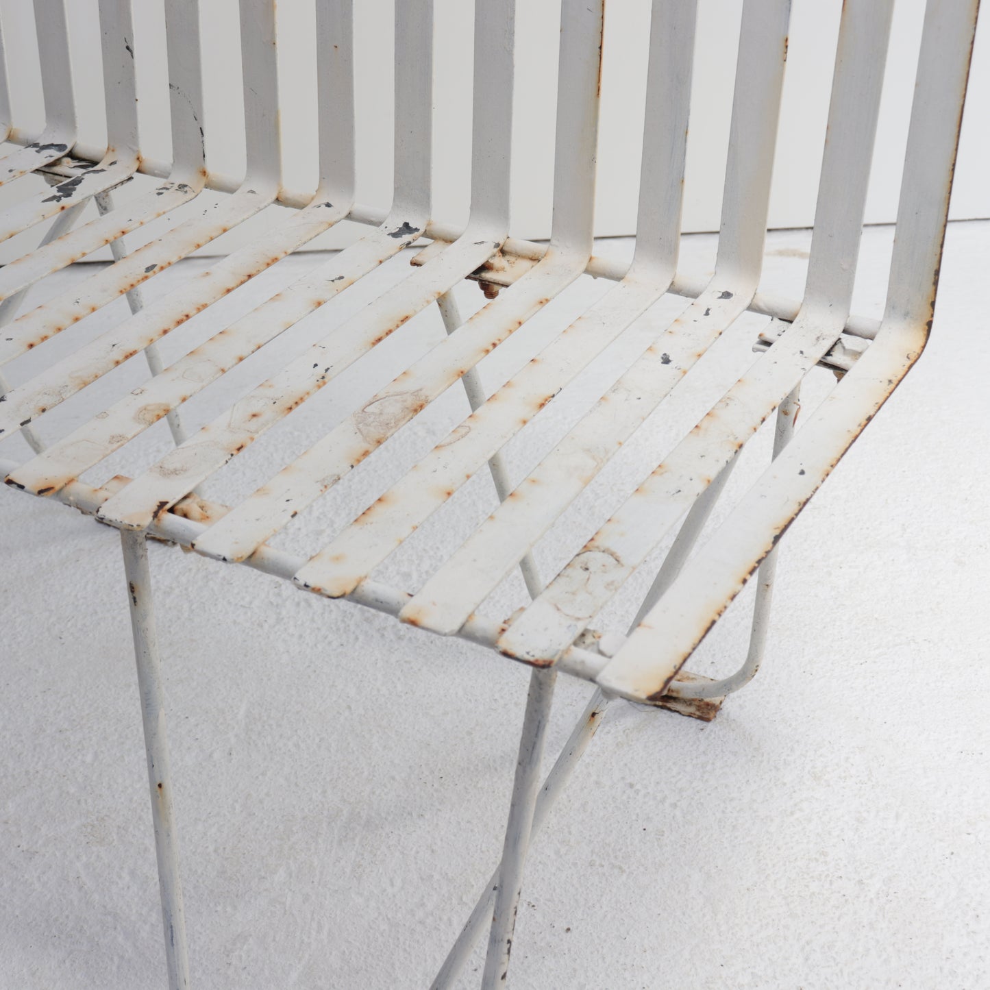 Vintage French iron strap bench and table