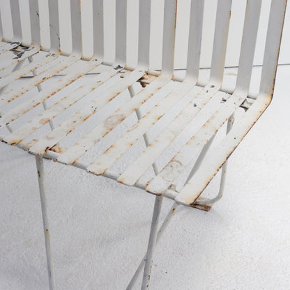 Vintage French iron strap bench and table