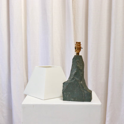 Slate table lamp with brass fitting and white shade