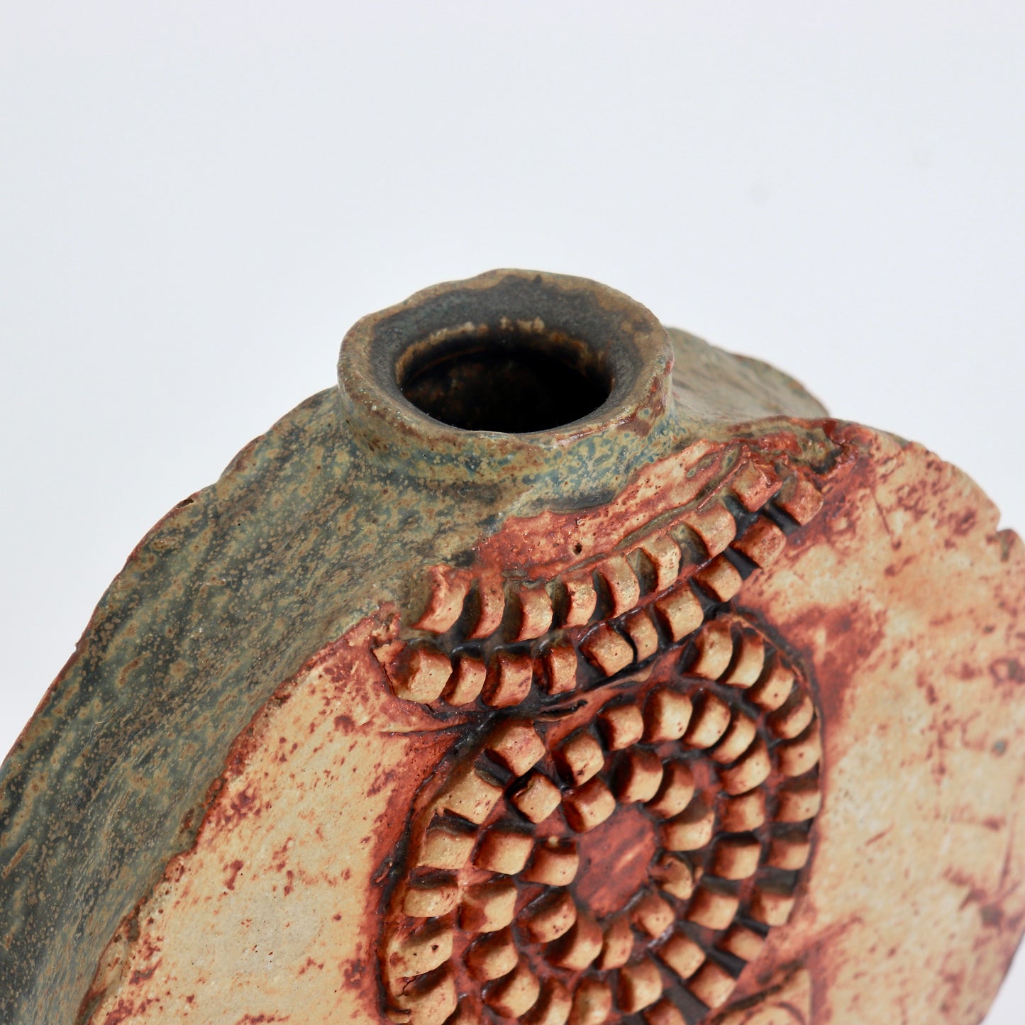 Detail of carved spiral motif on Bernard Rooke vase
