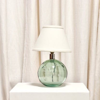 Vintage French cut glass ball table lamp with white cotton shade