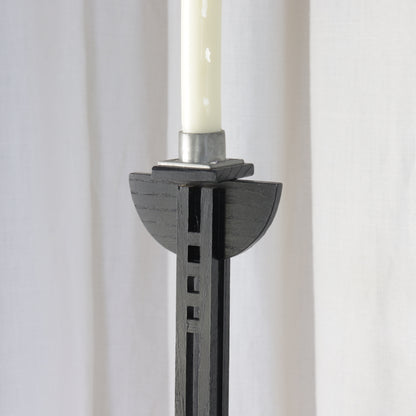 Ebonised Oak Candlestick with Mackintosh Influence