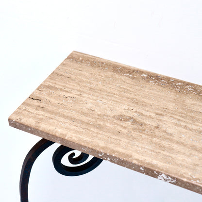 Detail of travertine top with natural veining