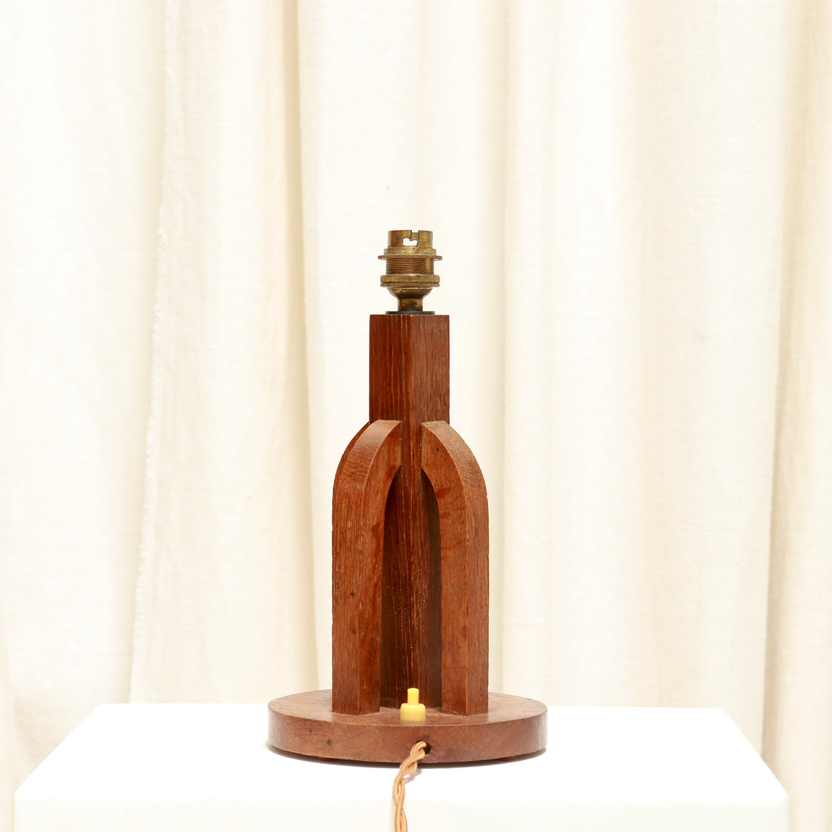Art Deco style oak lamp base with brass lampholder