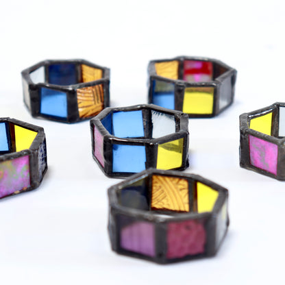 Set of Six Handmade Stained Glass Napkin Rings