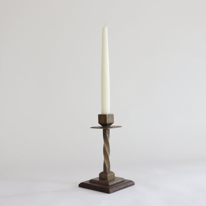 Heavy twisted bronze candlestick
