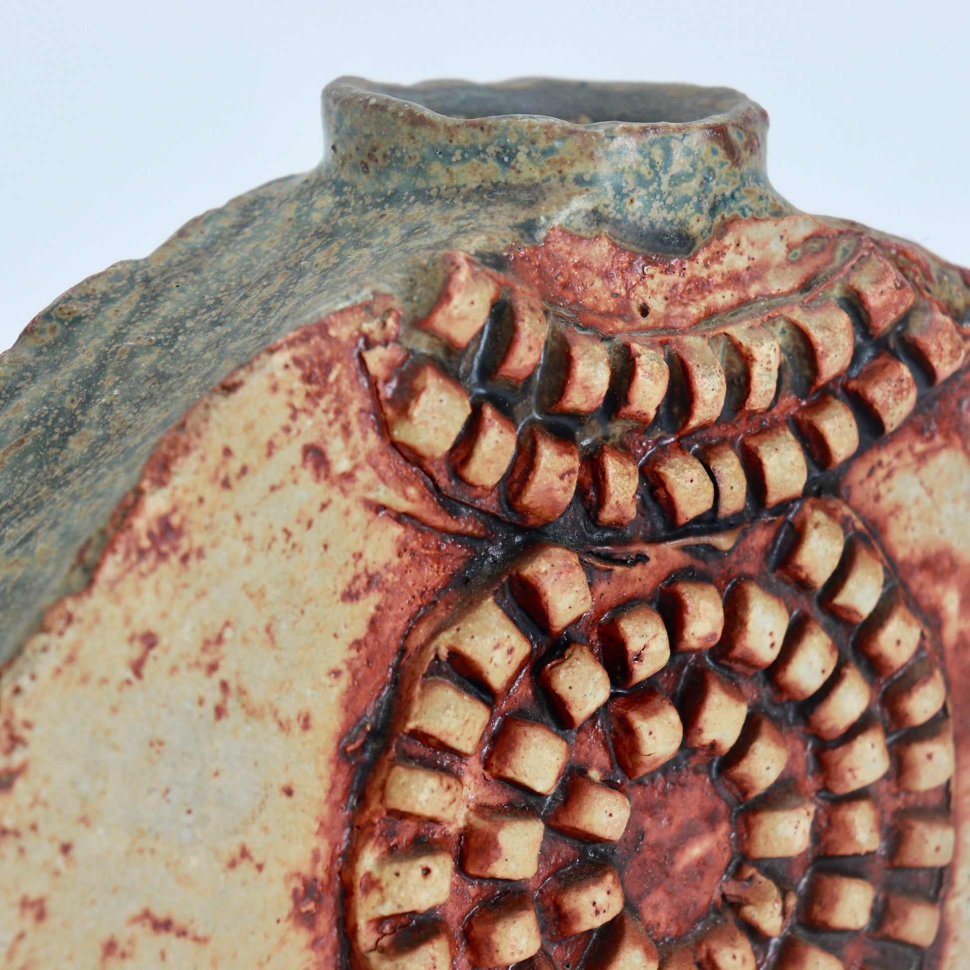 Close detail of textured glaze on Bernard Rooke ceramic