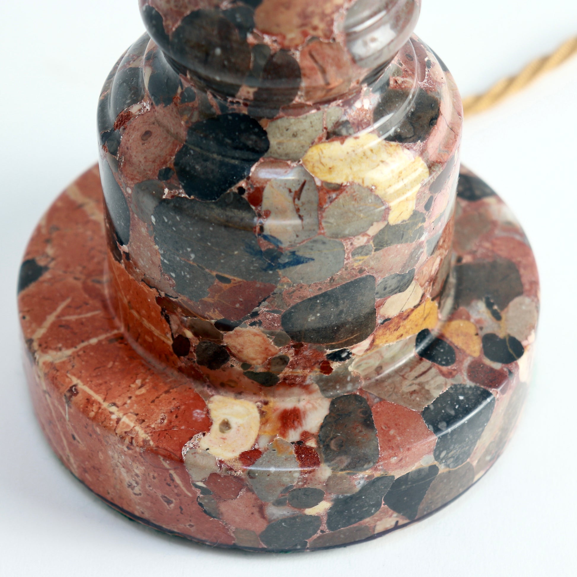 Close-up of marble lamp base texture and colour variation