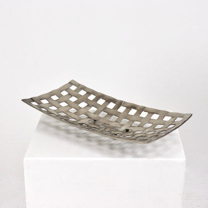 Side profile of cast aluminium woven basket with raised feet