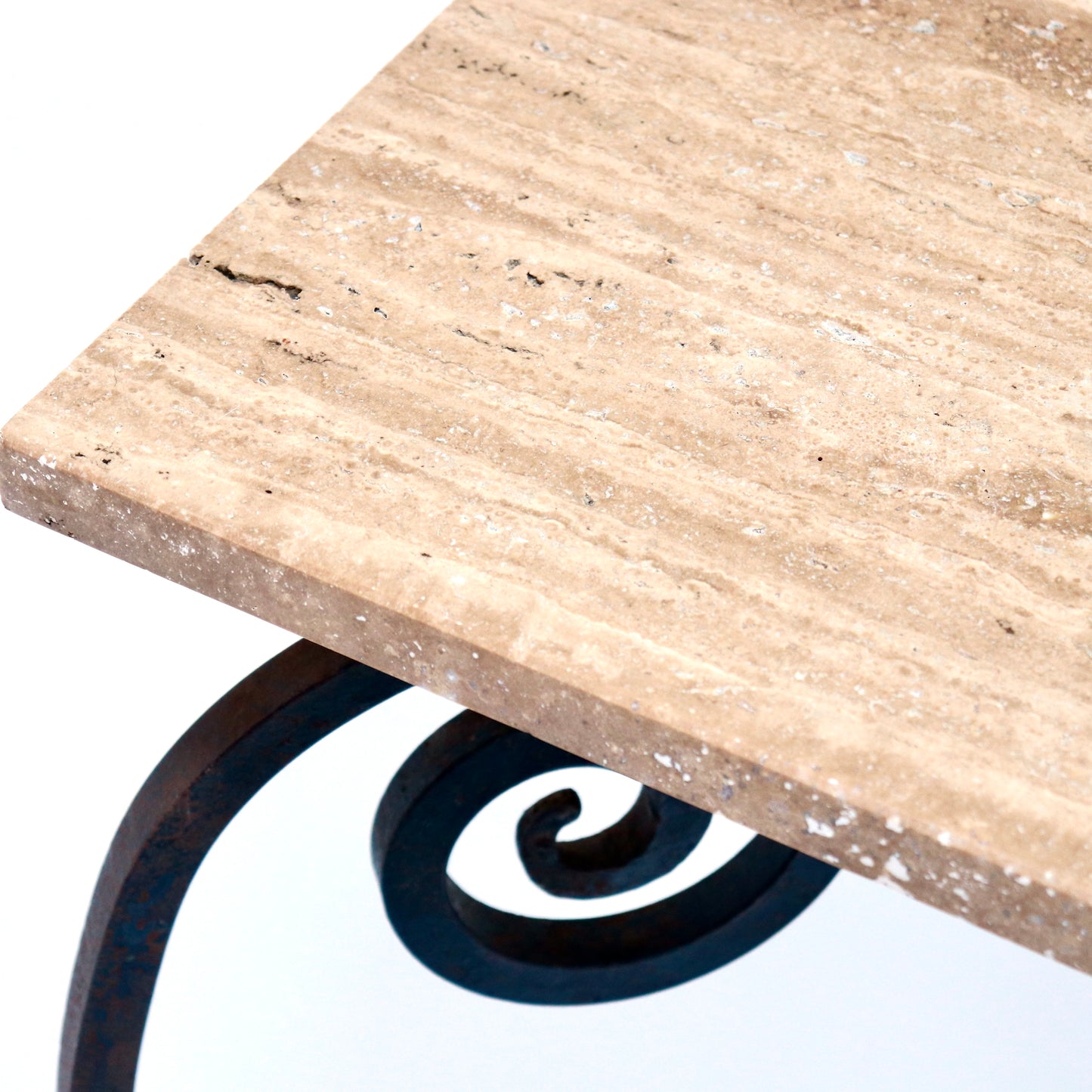 Wrought Iron & Travertine Console Table