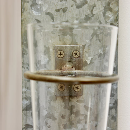 Galvanised Steel Mirror with Conical Glass Vases