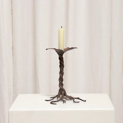 “Vintage blacksmith-made iron candle holder, 20 cm high”