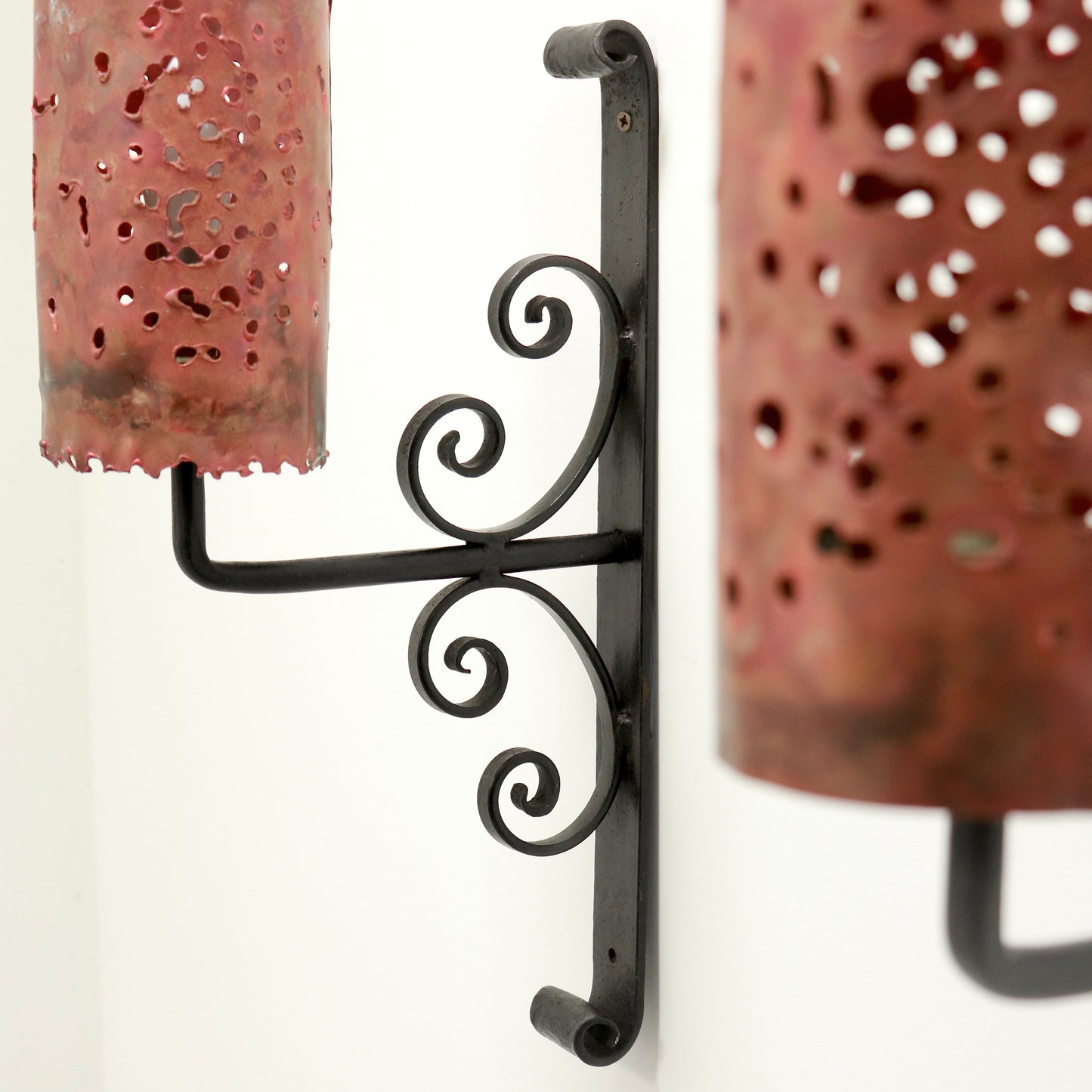 Artisan-Made Copper & Wrought-Iron Wall Lights (Pair)