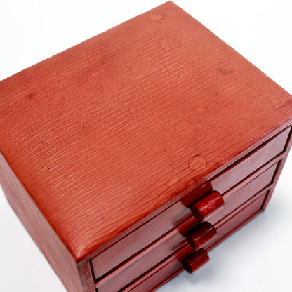 Red Leather Three-Drawer Jewellery Box