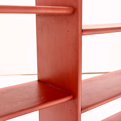 Detail of the rounded shelf edges and handmade wooden joints