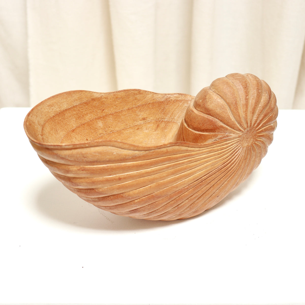 Open interior of the carved wooden shell catchall
