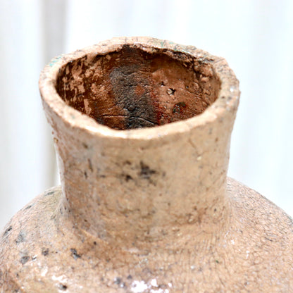 Old Stoneware Vessel with Calligraphic Glaze & Historic Repairs