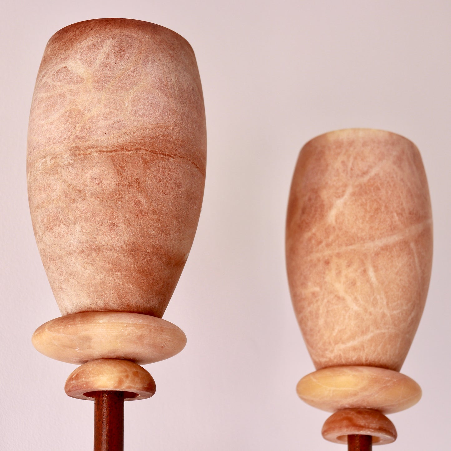 Detail of natural veining in carved alabaster shades