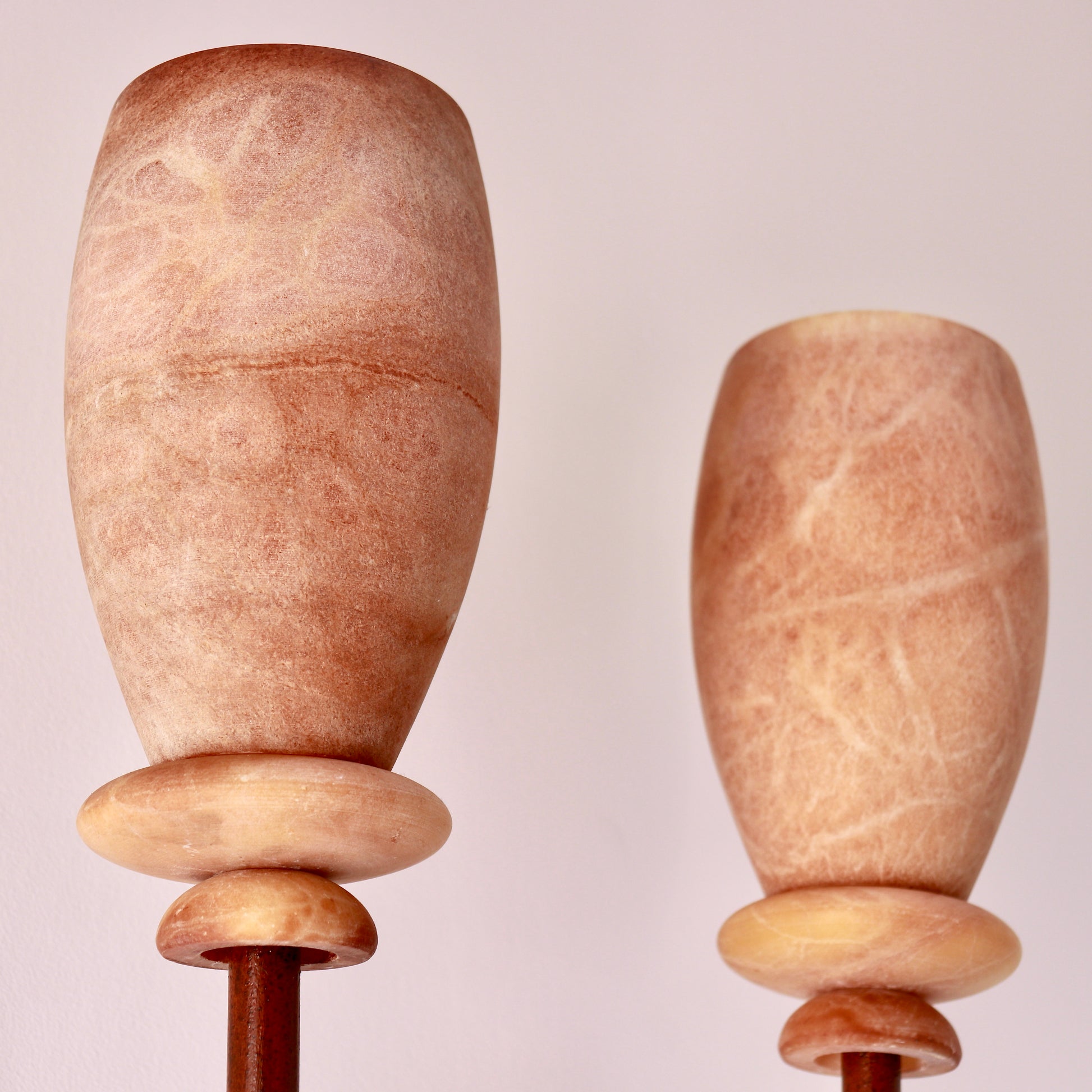 Detail of natural veining in carved alabaster shades