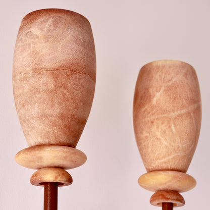 Detail of natural veining in carved alabaster shades