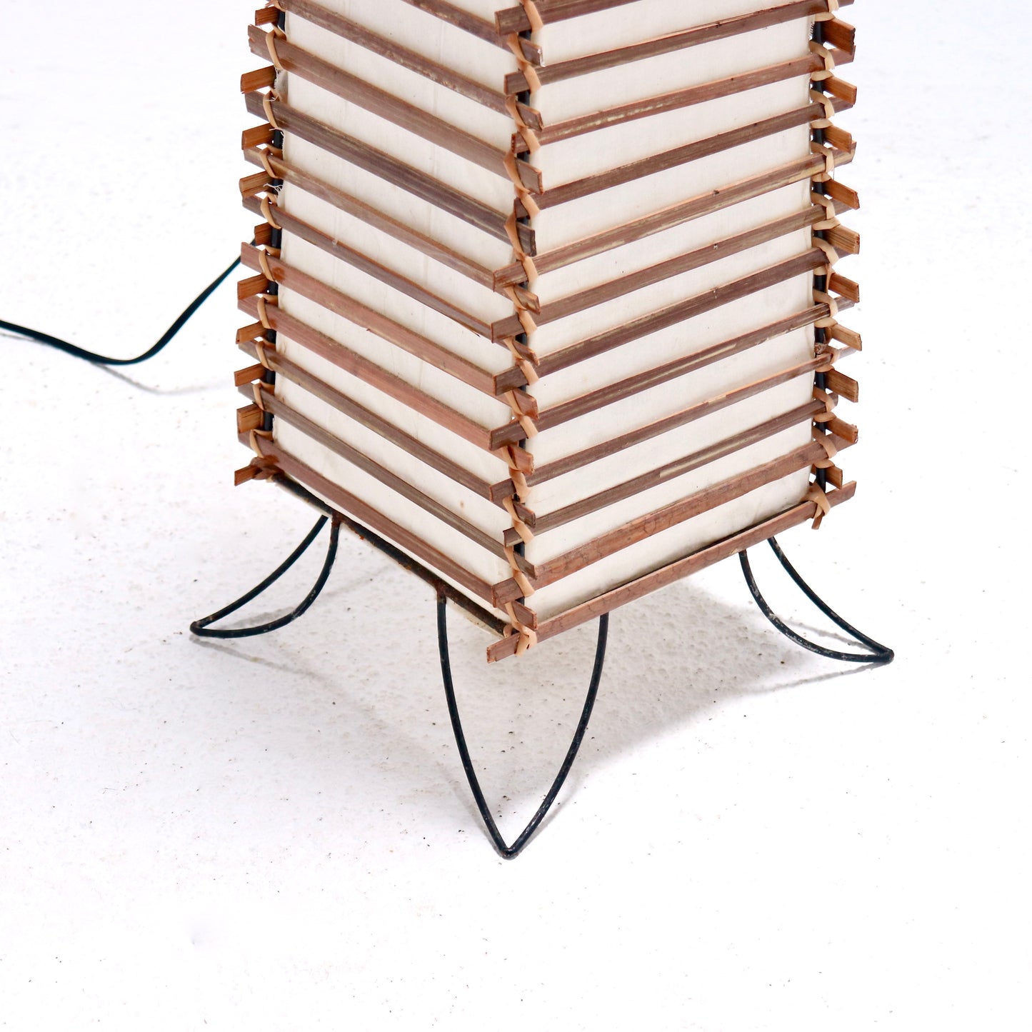 Mid-Century Japanese Bamboo & Linen Floor Light