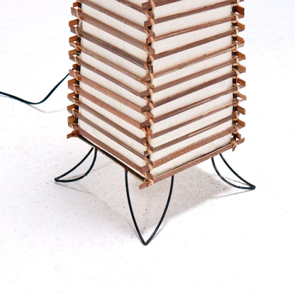 Mid-Century Japanese Bamboo & Linen Floor Light