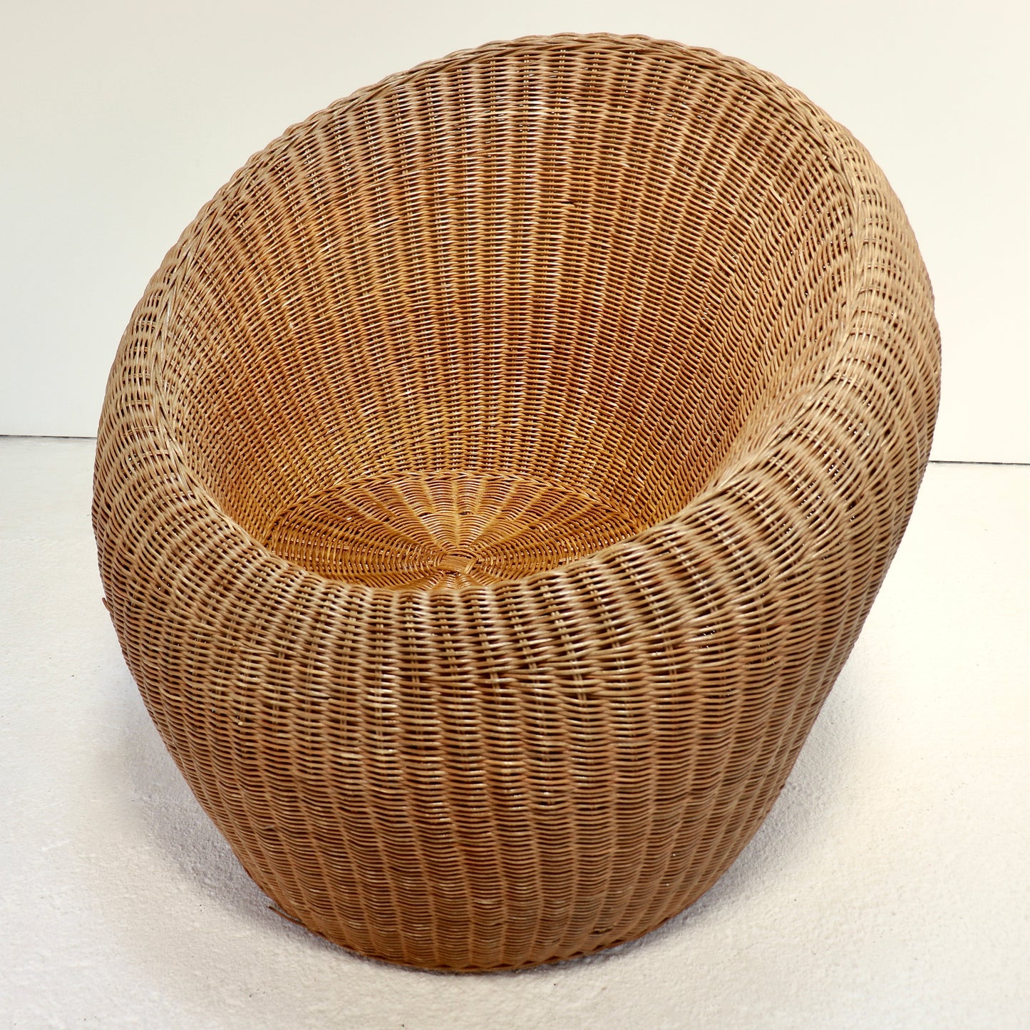 Vintage Woven Rattan Lounge Chair — in the Style of Isamu Kenmochi