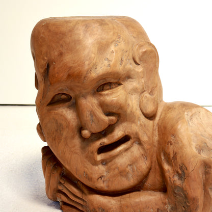 Large figurative timber sculpture with Japanese aesthetic