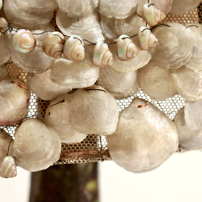 Ceramic Folk Lamp with French shell shade