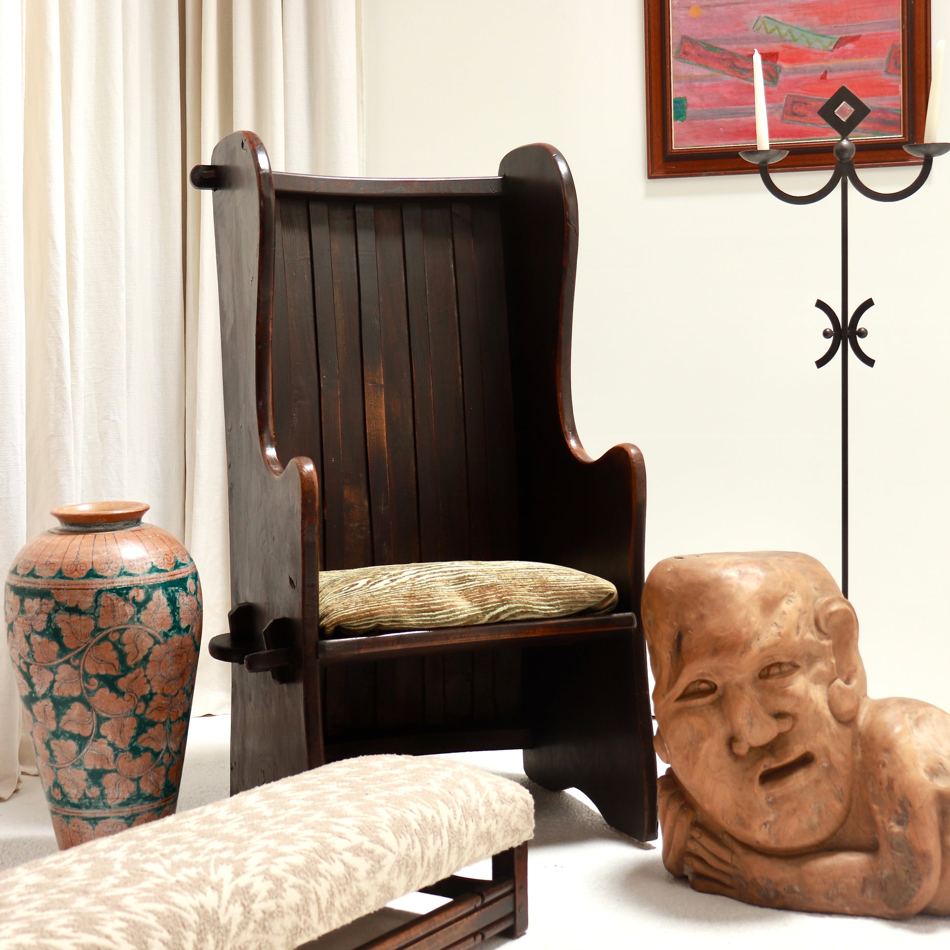 Traditional farmhouse lambing chair interior styling
