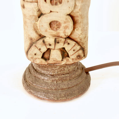 Totemic sculpted base on stepped foot, Bernard Rooke table lamp