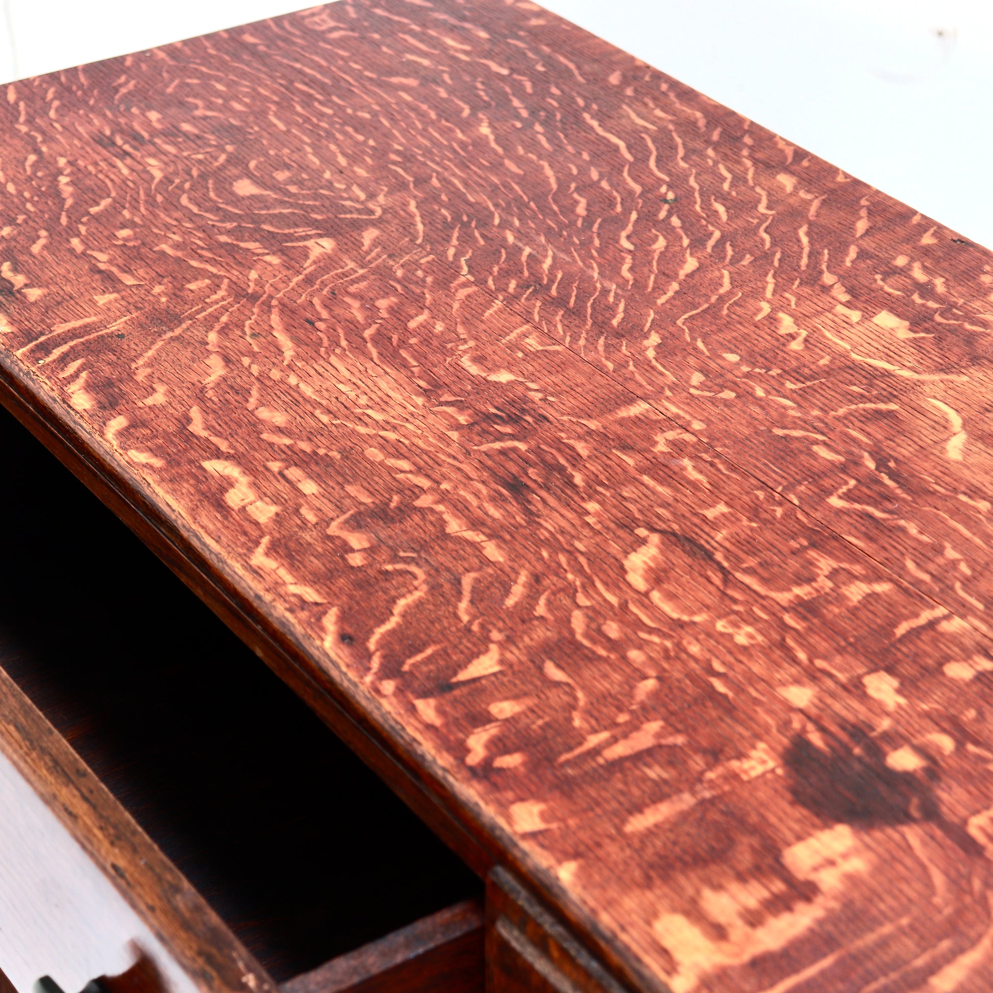 Vintage oak desk surface grain detail