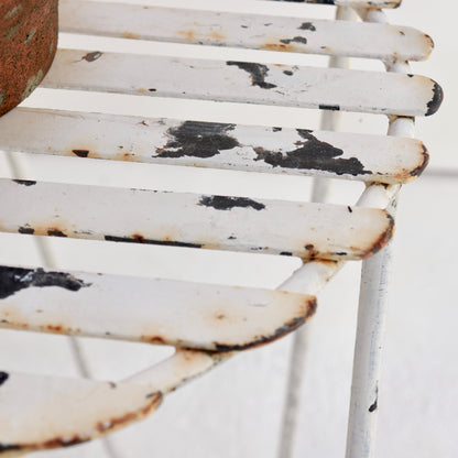 Vintage French iron strap bench and table