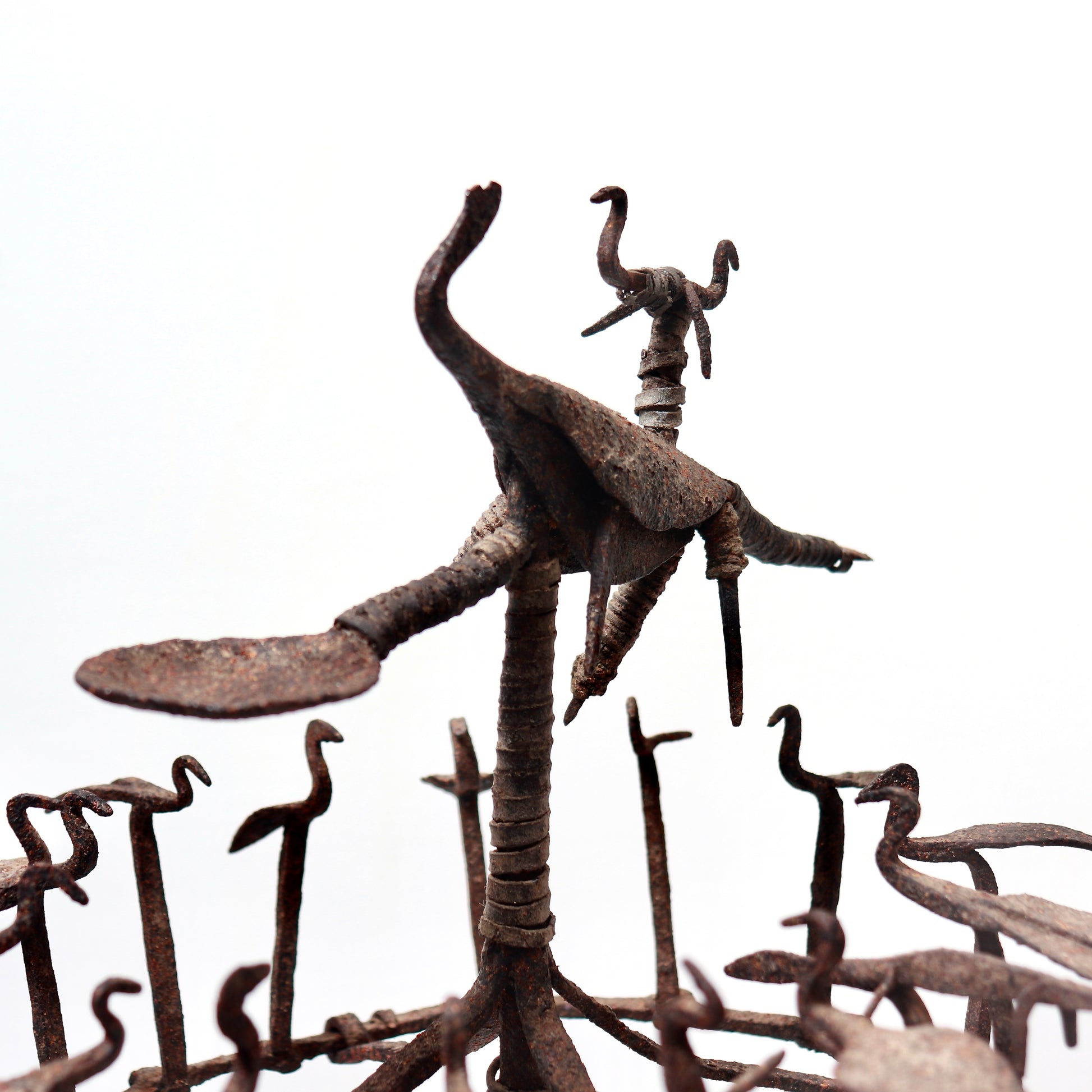 Hand-forged Nigerian medical staff sculpture detail