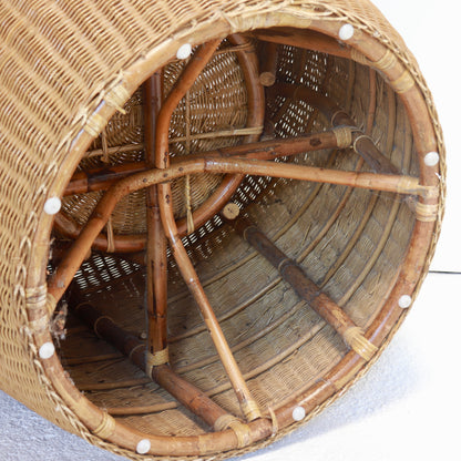 Underside bamboo framework of vintage rattan chair