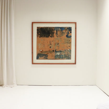 Large-scale abstract collage on paper by Carole McDowall, 1995, framed in timber.