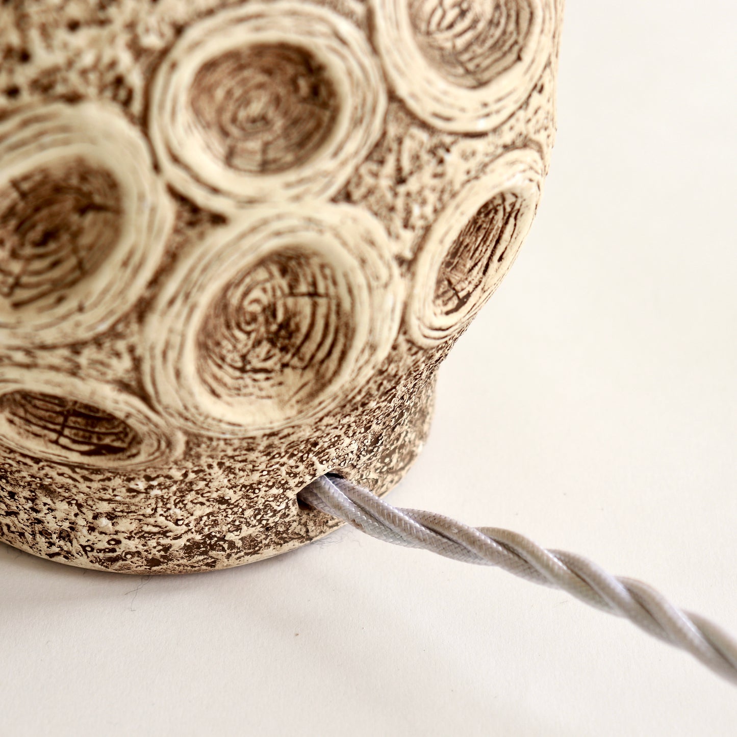 Mid century table lamp base with twisted silk flex wiring
