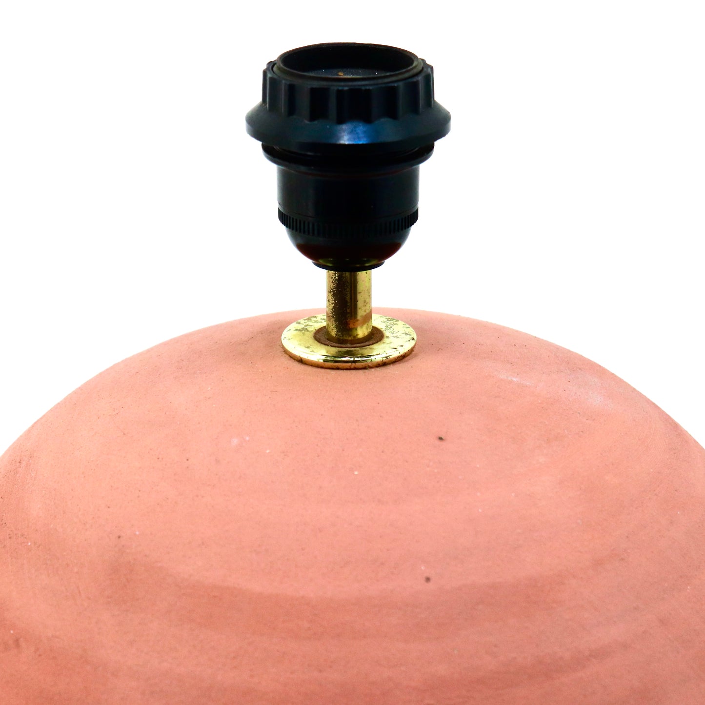 Vintage clay lamp showing brass fitting and socket