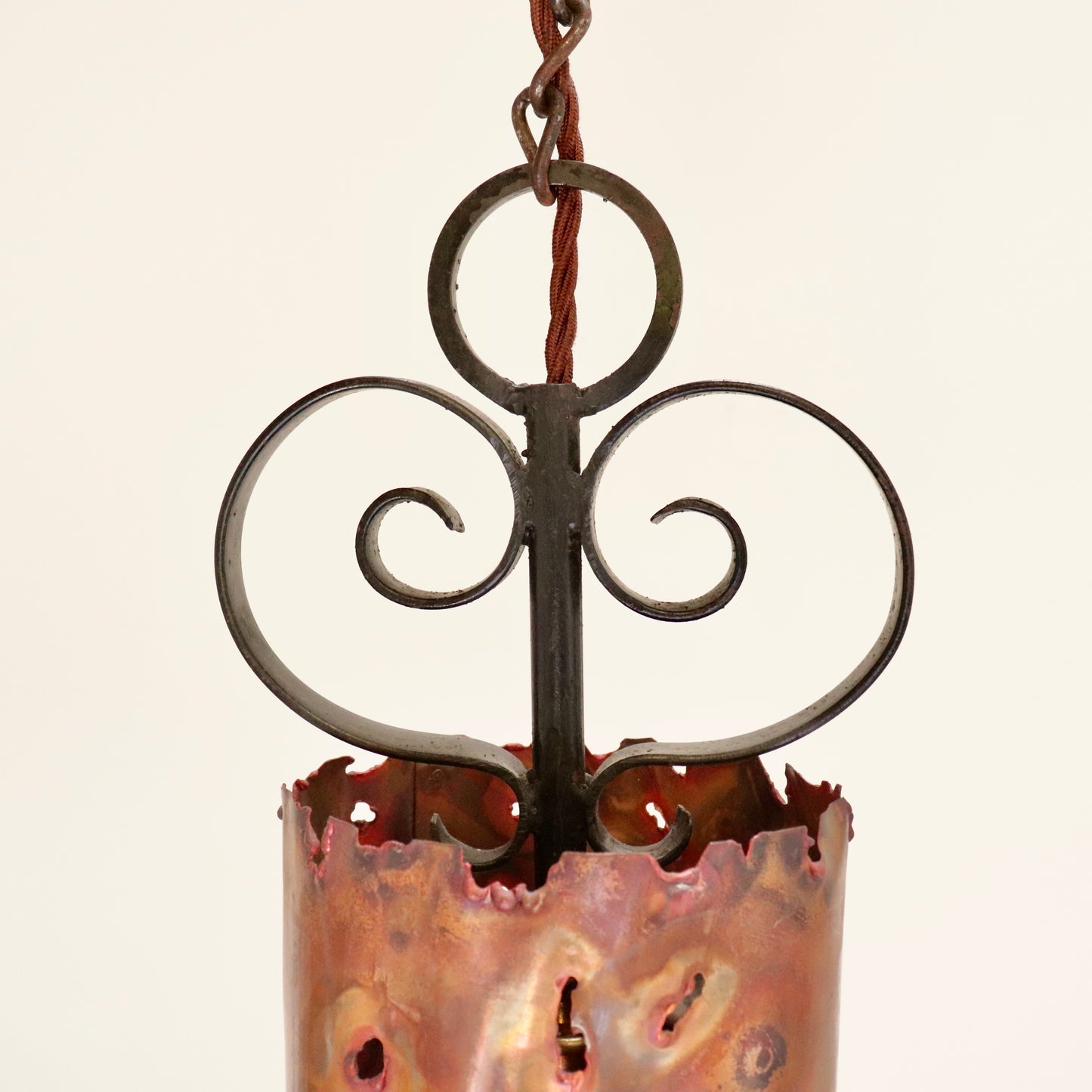Artisan-Made Copper and Wrought Iron Pendant Light