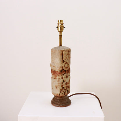 Side view showing chalky sand and terracotta glazes on Rooke lamp